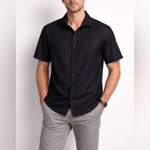 AXCESS Black Vintage Mens Button Front Short Sleeve Shirt Sz L GUC